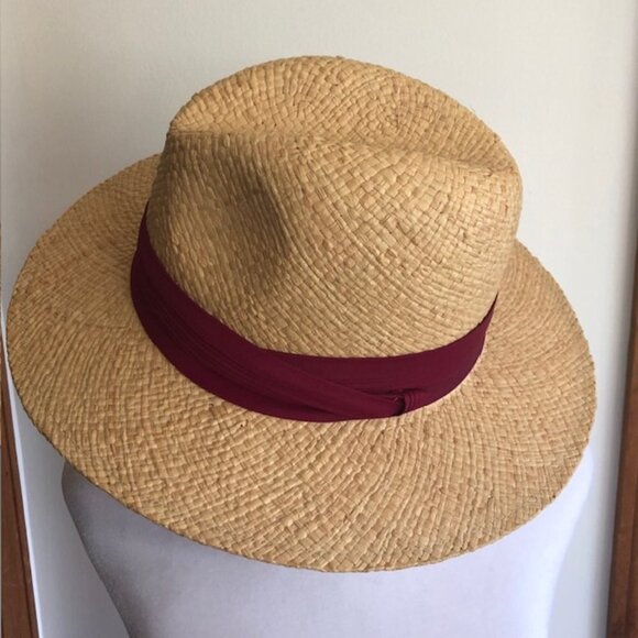 MADCAPS Paris New York Cranberry Band Straw Fedora Hat Vintage main image 7